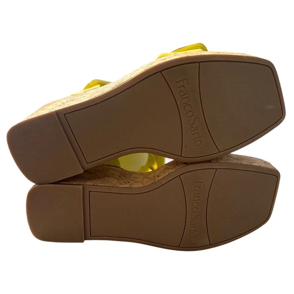 Franco Sarto Yellow Leather Cork Wedge Platform Sandals